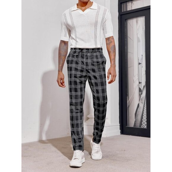 🆕 Men Black Slim Fit Pants Flat Front Stretch Skinny Tapered Casual Trousers - Picture 4 of 6